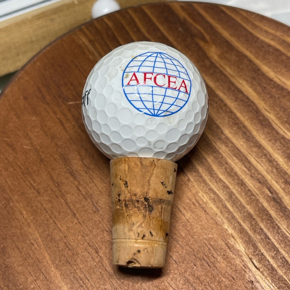 Golf Ball Wine Bottle Stopper – Wilson Staff #4 AFCEA Cork Topper Gift for Golf